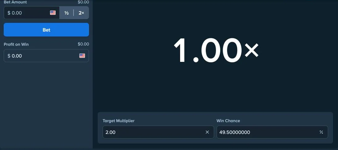 Stake Limbo interface showing a 2.00x target, 49.5% win chance and a drawn result of 3.47x