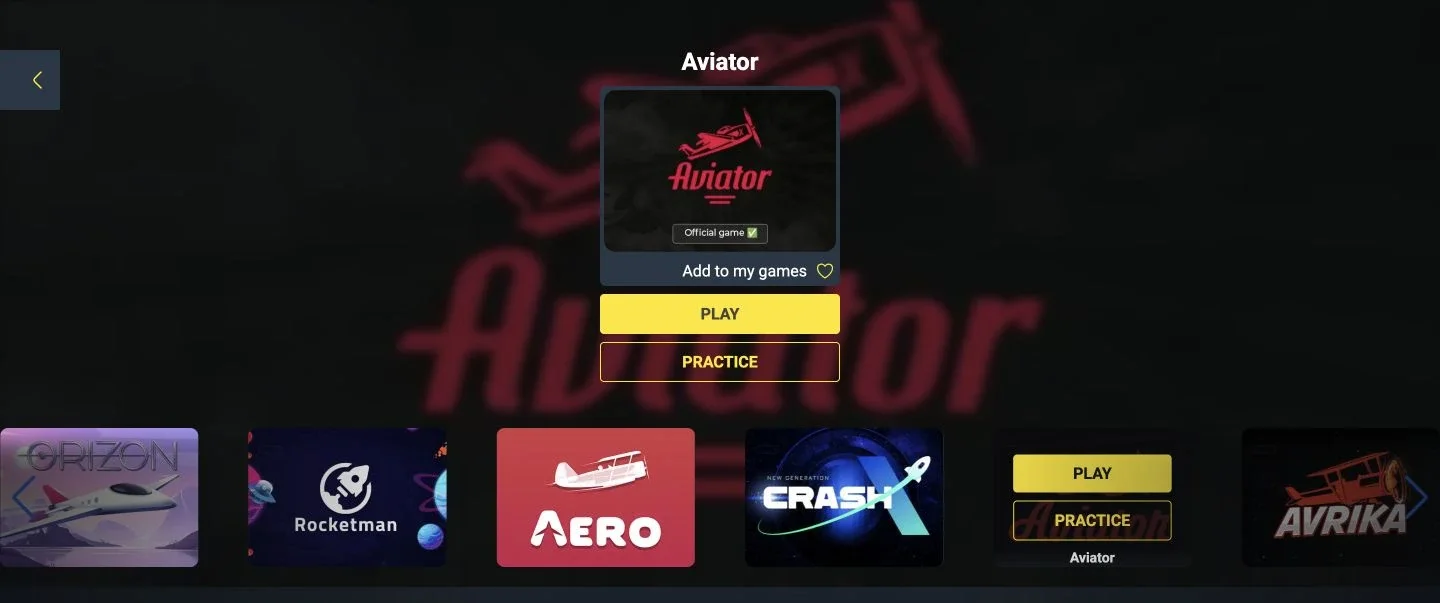 WinPesa Aviator game page on a phone with the Play and Practice buttons