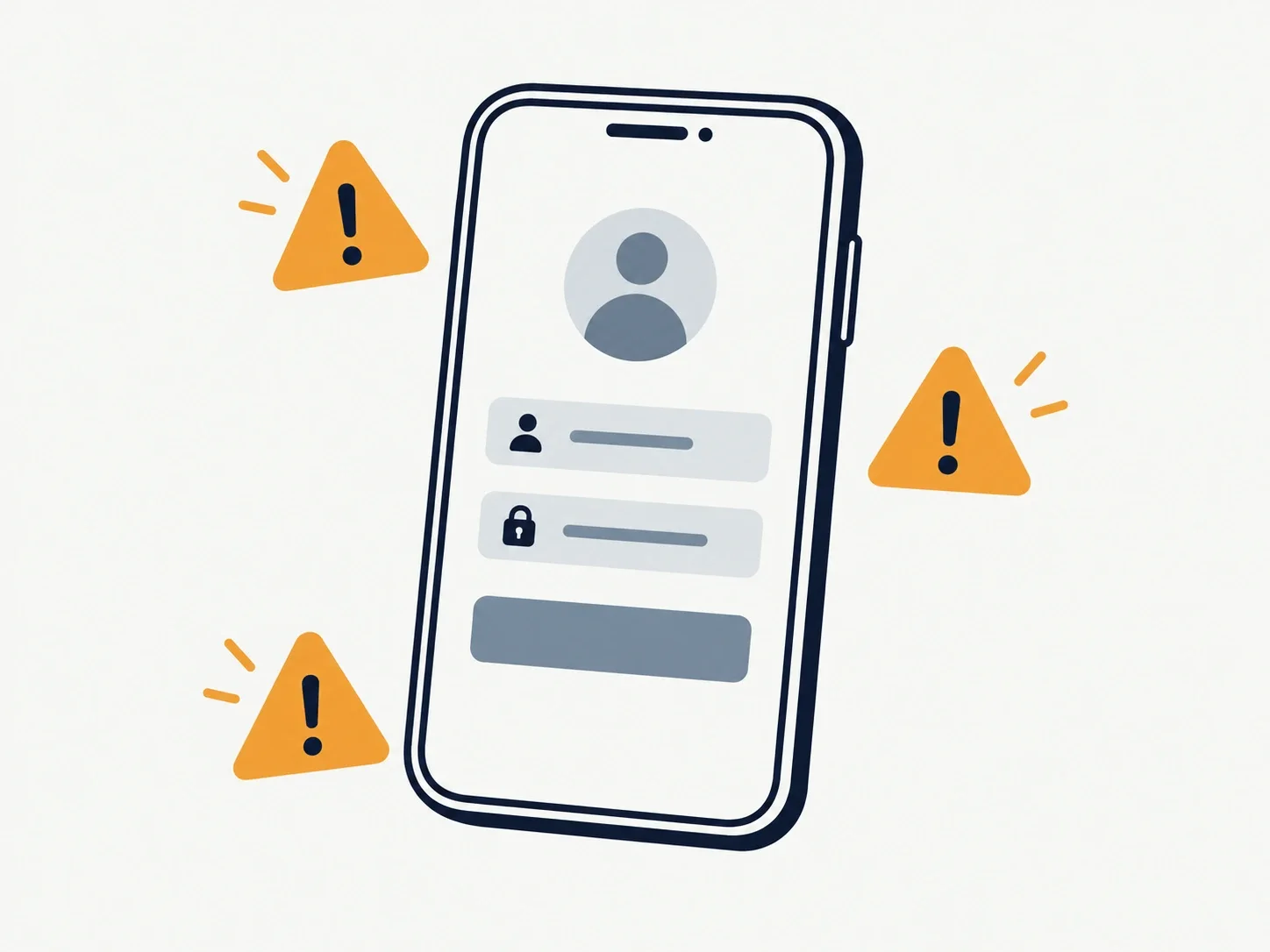 Illustration of a phone showing a casino login screen with warning marks around it